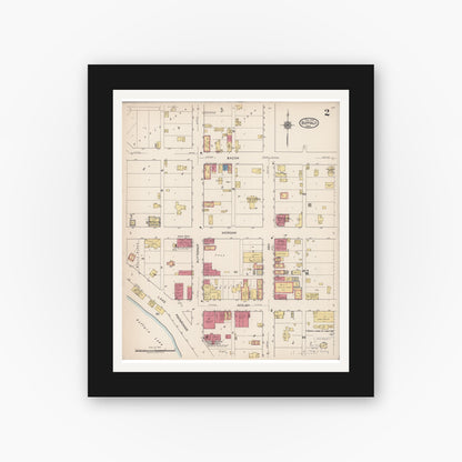 Old map wall art mockup — black gallery frame with white mat — Sanborn Fire Insurance Map from Buffalo, Wright County, Minnesota (1922), Sheet #0002