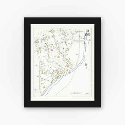 Old map wall art mockup — black gallery frame with white mat — Sanborn Fire Insurance Map from Clinton, Worcester County, Massachusetts (1919), Sheet #0018