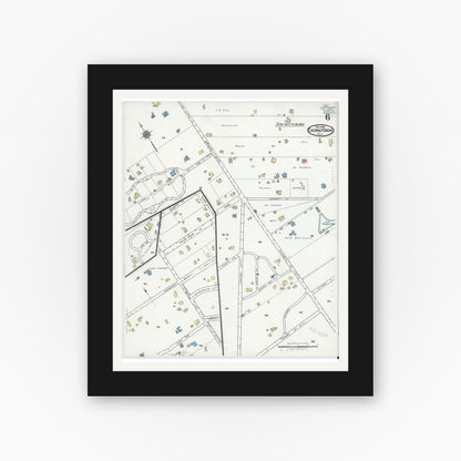 Old map wall art mockup — black gallery frame with white mat — Sanborn Fire Insurance Map from Coconut Grove, Dade County, Florida (1920), Sheet #0006