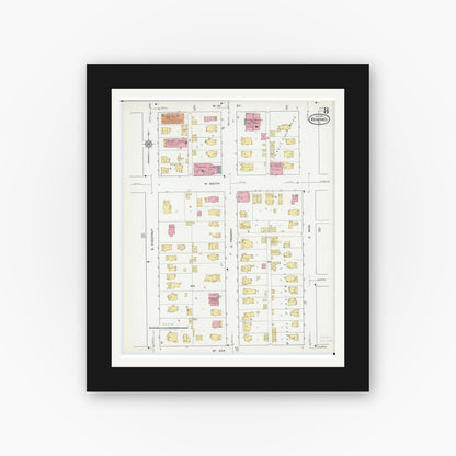 Old map wall art mockup — black gallery frame with white mat — Sanborn Fire Insurance Map from Kewanee, Henry County, Illinois (1918), Sheet #0008