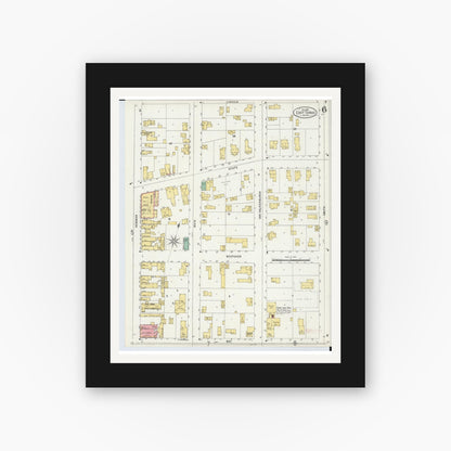 Old map wall art mockup — black gallery frame with white mat — Sanborn Fire Insurance Map from East Tawas, Iosco County, Michigan (1898), Sheet #0006