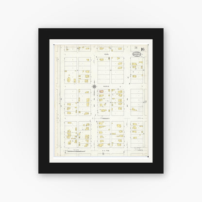 Old map wall art mockup — black gallery frame with white mat — Sanborn Fire Insurance Map from Brainerd, Crow Wing County, Minnesota (1913), Sheet #0016