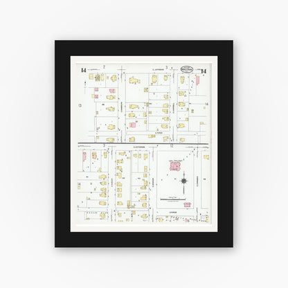 Old map wall art mockup — black gallery frame with white mat — Sanborn Fire Insurance Map from Macomb, Mcdonough County, Illinois (1924), Sheet #0014
