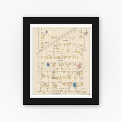 Old map wall art mockup — black gallery frame with white mat — Sanborn Fire Insurance Map from Utica, Licking County, Ohio (1922), Sheet #0003