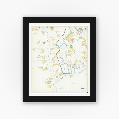 Old map wall art mockup — black gallery frame with white mat — Sanborn Fire Insurance Map from Hingham, Plymouth County, Massachusetts (1903), Sheet #0005