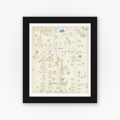 Old map wall art mockup — black gallery frame with white mat — Sanborn Fire Insurance Map from Oxford, Chenango County, New York (1903), Sheet #0004