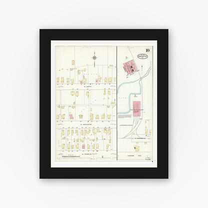 Old map wall art mockup — black gallery frame with white mat — Sanborn Fire Insurance Map from Winchester, Randolph County, Indiana (1914), Sheet #0010