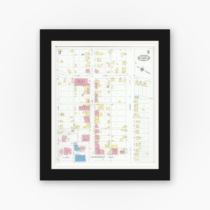 Old map wall art mockup — black gallery frame with white mat — Sanborn Fire Insurance Map from Saint Clairsville, Belmont County, Ohio (1929), Sheet #0003