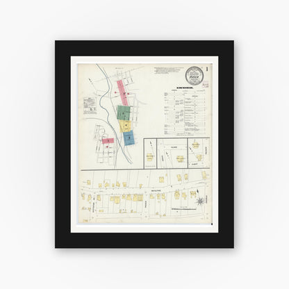 Old map wall art mockup — black gallery frame with white mat — Sanborn Fire Insurance Map from Avoca, Luzerne County, Pennsylvania (1908), Sheet #0001