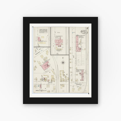 Old map wall art mockup — black gallery frame with white mat — Sanborn Fire Insurance Map from Ashtabula, Ashtabula County, Ohio (1884), Sheet #0004