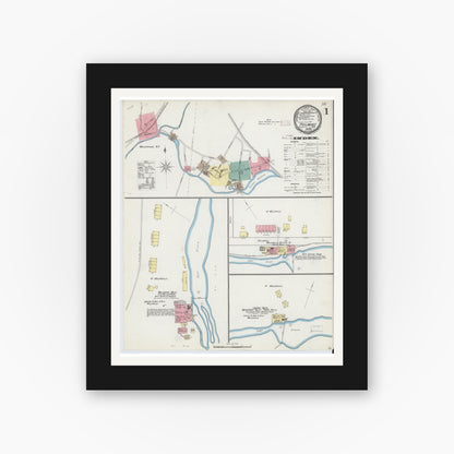 Old map wall art mockup — black gallery frame with white mat — Sanborn Fire Insurance Map from Philmont, Columbia County, New York (1892), Sheet #0001