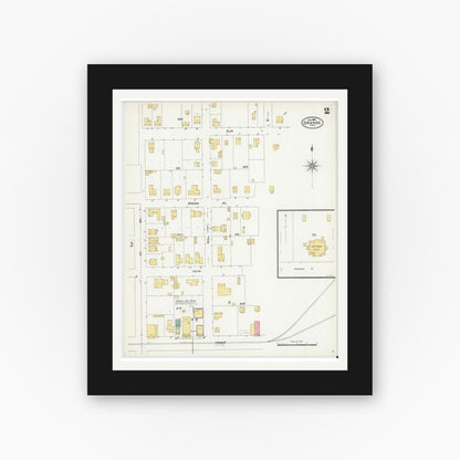 Old map wall art mockup — black gallery frame with white mat — Sanborn Fire Insurance Map from Orange, Orange County, Texas (1904), Sheet #0002