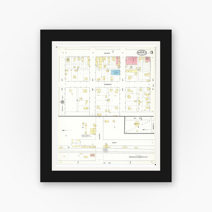 Old map wall art mockup — black gallery frame with white mat — Sanborn Fire Insurance Map from Sheffield, Franklin County, Iowa (1911), Sheet #0003