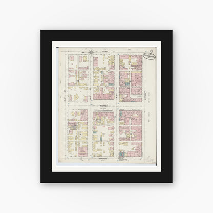 Old map wall art mockup — black gallery frame with white mat — Sanborn Fire Insurance Map from Portsmouth, Scioto County, Ohio (1887), Sheet #0003