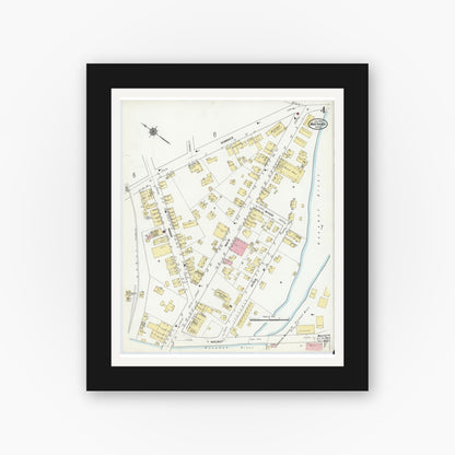 Old map wall art mockup — black gallery frame with white mat — Sanborn Fire Insurance Map from Maynard, Middlesex County, Massachusetts (1910), Sheet #0004
