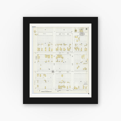 Old map wall art mockup — black gallery frame with white mat — Sanborn Fire Insurance Map from Ashland, Ashland County, Wisconsin (1901), Sheet #0003