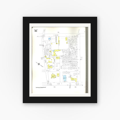 Old map wall art mockup — black gallery frame with white mat — Sanborn Fire Insurance Map from Honolulu, Oahu County, Hawaii (1955), Sheet #0141