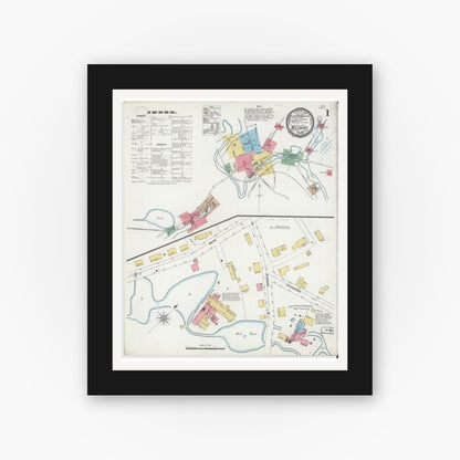 Old map wall art mockup — black gallery frame with white mat — Sanborn Fire Insurance Map from Millbury, Worcester County, Massachusetts (1899) - Complete Map Set
