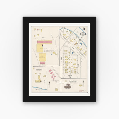 Old map wall art mockup — black gallery frame with white mat — Sanborn Fire Insurance Map from Crookston, Polk County, Minnesota (1922), Sheet #0016