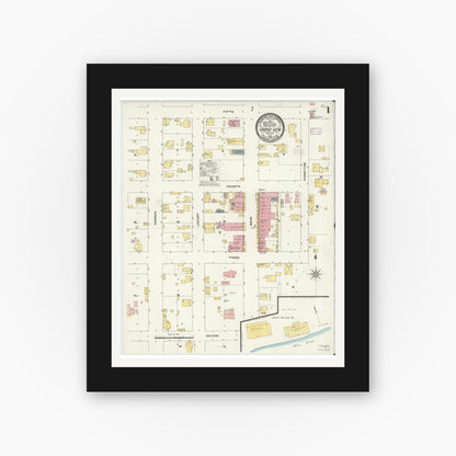 Old map wall art mockup — black gallery frame with white mat — Sanborn Fire Insurance Map from Grand View, Spencer County, Indiana (1909) - Complete Map Set