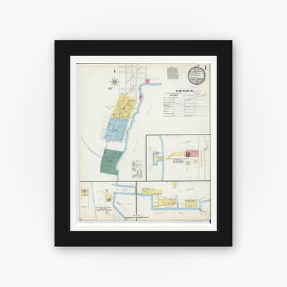 Old map wall art mockup — black gallery frame with white mat — Sanborn Fire Insurance Map from Lake Linden, Houghton County, Michigan (1893) - Complete Map Set