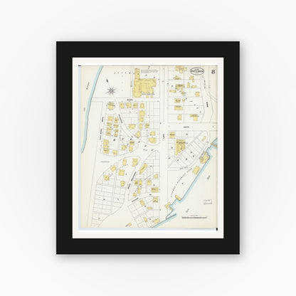Old map wall art mockup — black gallery frame with white mat — Sanborn Fire Insurance Map from South Haven, Van Buren County, Michigan (1902), Sheet #0008