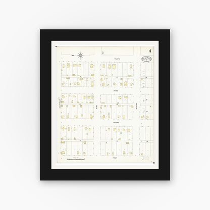Old map wall art mockup — black gallery frame with white mat — Sanborn Fire Insurance Map from Mapleton, Monona County, Iowa (1897), Sheet #0004