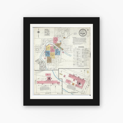 Old map wall art mockup — black gallery frame with white mat — Sanborn Fire Insurance Map from Belding, Ionia County, Michigan (1918), Sheet #0001