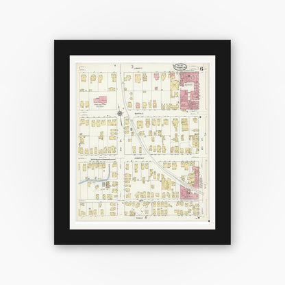Old map wall art mockup — black gallery frame with white mat — Sanborn Fire Insurance Map from Franklin, Venango County, Pennsylvania (1912), Sheet #0006