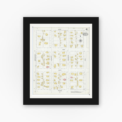 Old map wall art mockup — black gallery frame with white mat — Sanborn Fire Insurance Map from Rochelle, Ogle County, Illinois (1904), Sheet #0004