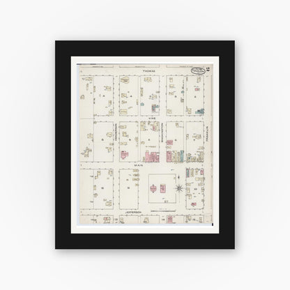 Old map wall art mockup — black gallery frame with white mat — Sanborn Fire Insurance Map from Toulon, Stark County, Illinois (1886), Sheet #0002