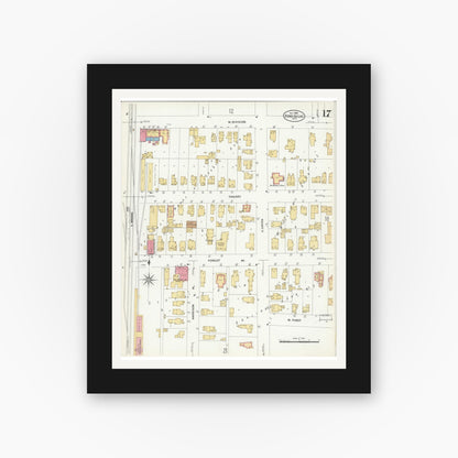 Old map wall art mockup — black gallery frame with white mat — Sanborn Fire Insurance Map from Fond du Lac, Fond du Lac County, Wisconsin (1908), Sheet #0017