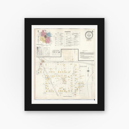 Old map wall art mockup — black gallery frame with white mat — Sanborn Fire Insurance Map from Oxford, Oakland County, Michigan (1945) - Complete Map Set