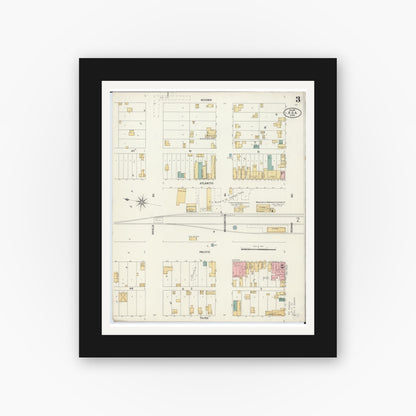 Old map wall art mockup — black gallery frame with white mat — Sanborn Fire Insurance Map from Ada, Norman County, Minnesota (1899), Sheet #0003