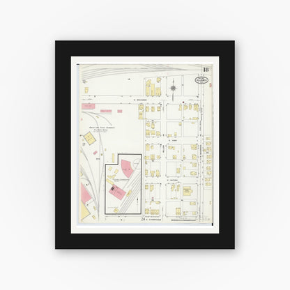 Old map wall art mockup — black gallery frame with white mat — Sanborn Fire Insurance Map from Alliance, Stark County, Ohio (1911), Sheet #0018