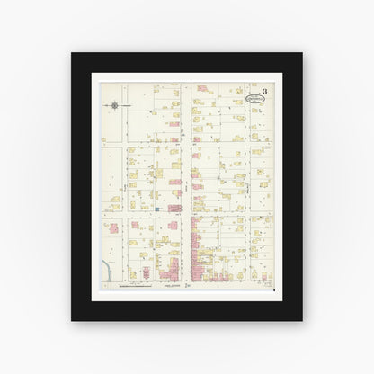 Old map wall art mockup — black gallery frame with white mat — Sanborn Fire Insurance Map from Centerville, Wayne County, Indiana (1913), Sheet #0003