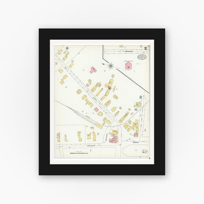 Old map wall art mockup — black gallery frame with white mat — Sanborn Fire Insurance Map from Grafton, Worcester County, Massachusetts (1904), Sheet #0002