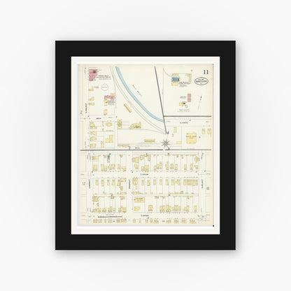 Old map wall art mockup — black gallery frame with white mat — Sanborn Fire Insurance Map from Nanticoke, Luzerne County, Pennsylvania (1907), Sheet #0011