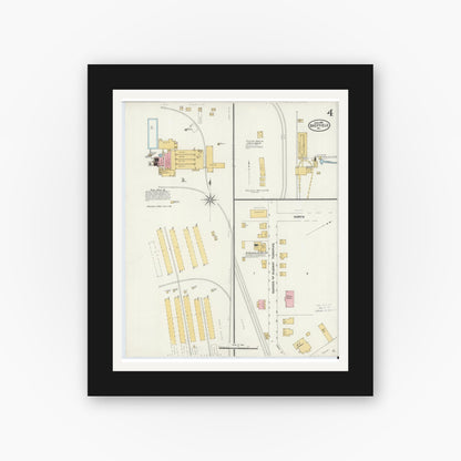Old map wall art mockup — black gallery frame with white mat — Sanborn Fire Insurance Map from Sheffield, Warren County, Pennsylvania (1905), Sheet #0004
