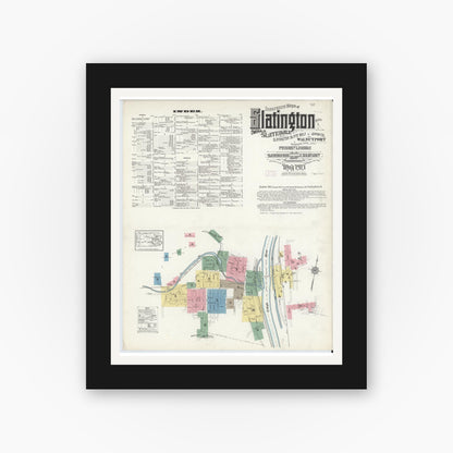 Old map wall art mockup — black gallery frame with white mat — Sanborn Fire Insurance Map from Slatington, Lehigh County, Pennsylvania (1913), Sheet #0001