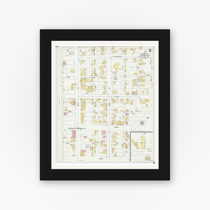 Old map wall art mockup — black gallery frame with white mat — Sanborn Fire Insurance Map from Ironton, Lawrence County, Ohio (1900), Sheet #0002