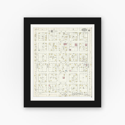 Old map wall art mockup — black gallery frame with white mat — Sanborn Fire Insurance Map from Memphis, Hall County, Texas (1914), Sheet #0006