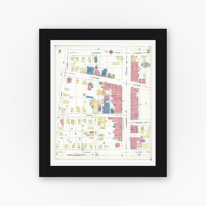 Old map wall art mockup — black gallery frame with white mat — Sanborn Fire Insurance Map from Sturgis, Saint Joseph County, Michigan (1923), Sheet #0002