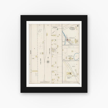Old map wall art mockup — black gallery frame with white mat — Sanborn Fire Insurance Map from Plano, Collin County, Texas (1890), Sheet #0002