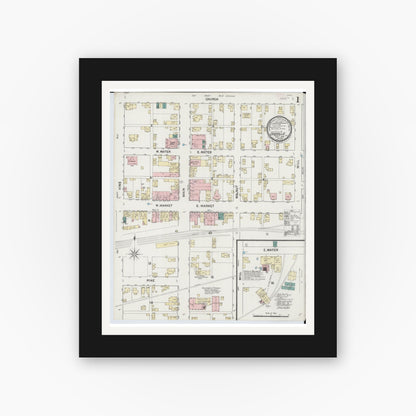 Old map wall art mockup — black gallery frame with white mat — Sanborn Fire Insurance Map from Orrville, Wayne County, Ohio (1889), Sheet #0001
