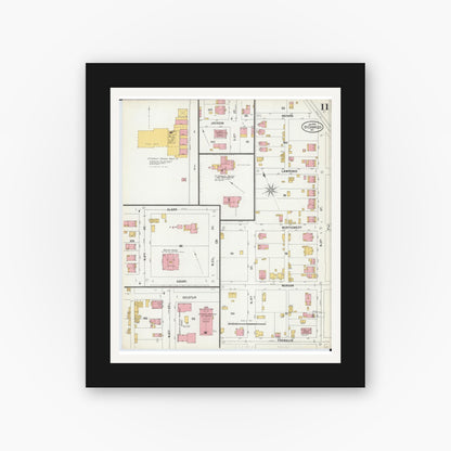 Old map wall art mockup — black gallery frame with white mat — Sanborn Fire Insurance Map from Saint Charles, Saint Charles County, Missouri (1900), Sheet #0011
