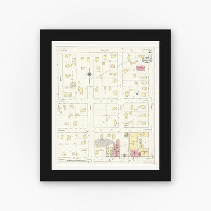 Old map wall art mockup — black gallery frame with white mat — Sanborn Fire Insurance Map from Sandwich, De Kalb County, Illinois (1921), Sheet #0002
