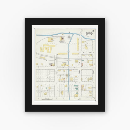Old map wall art mockup — black gallery frame with white mat — Sanborn Fire Insurance Map from Neillsville, Clark County, Wisconsin (1892), Sheet #0003