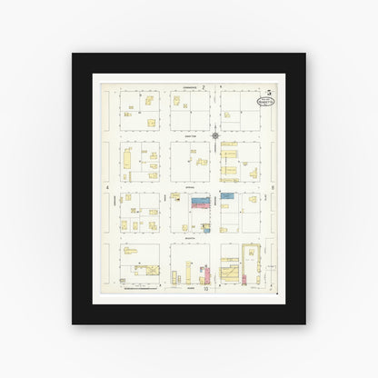 Old map wall art mockup — black gallery frame with white mat — Sanborn Fire Insurance Map from Henrietta, Clay County, Texas (1912), Sheet #0005