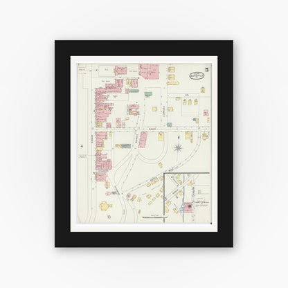 Old map wall art mockup — black gallery frame with white mat — Sanborn Fire Insurance Map from Asheville, Buncombe County, North Carolina (1896), Sheet #0005